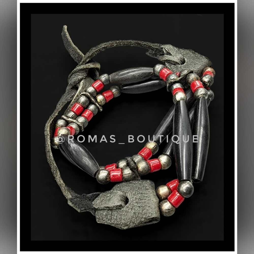 Vintage Native American Leather And bone choker necklace